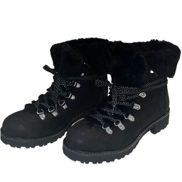 J Crew Black Leather and Nubuck Sherling Winter Ankle Boots‎ Size 7 - Picture 2 of 13